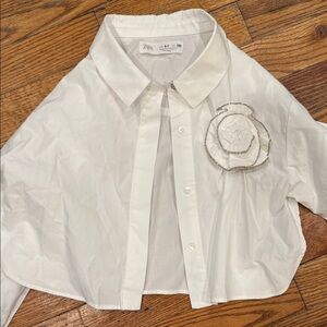 Zara White Cropped Shirt with Floral Accent